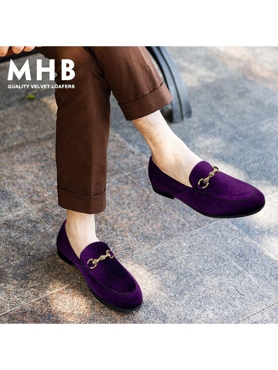 Men\'s Purple Rubber Velvet Loafers Glitter Suede Slipper Slip-On Tuxedo Shoes main image 6
